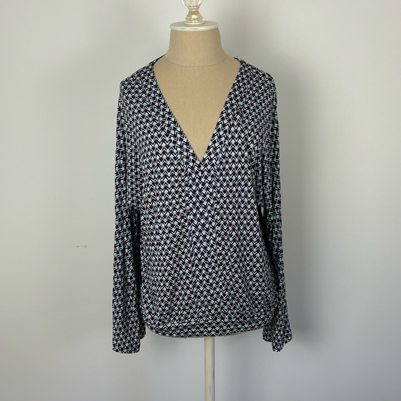Lascana Long Sleeve Top Multicolor Printed V Neck Pullover 4/6 - Picture 1 of 6